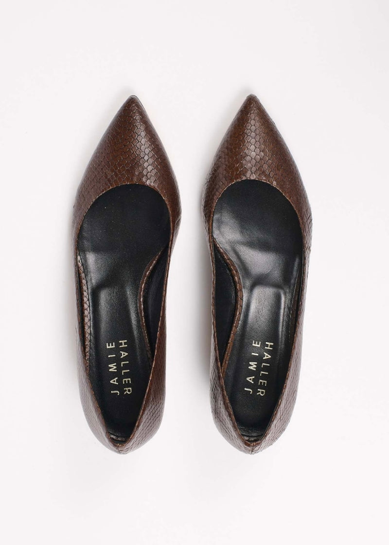 Jamie Haller The Kitty Point Heel in Coffee Snake