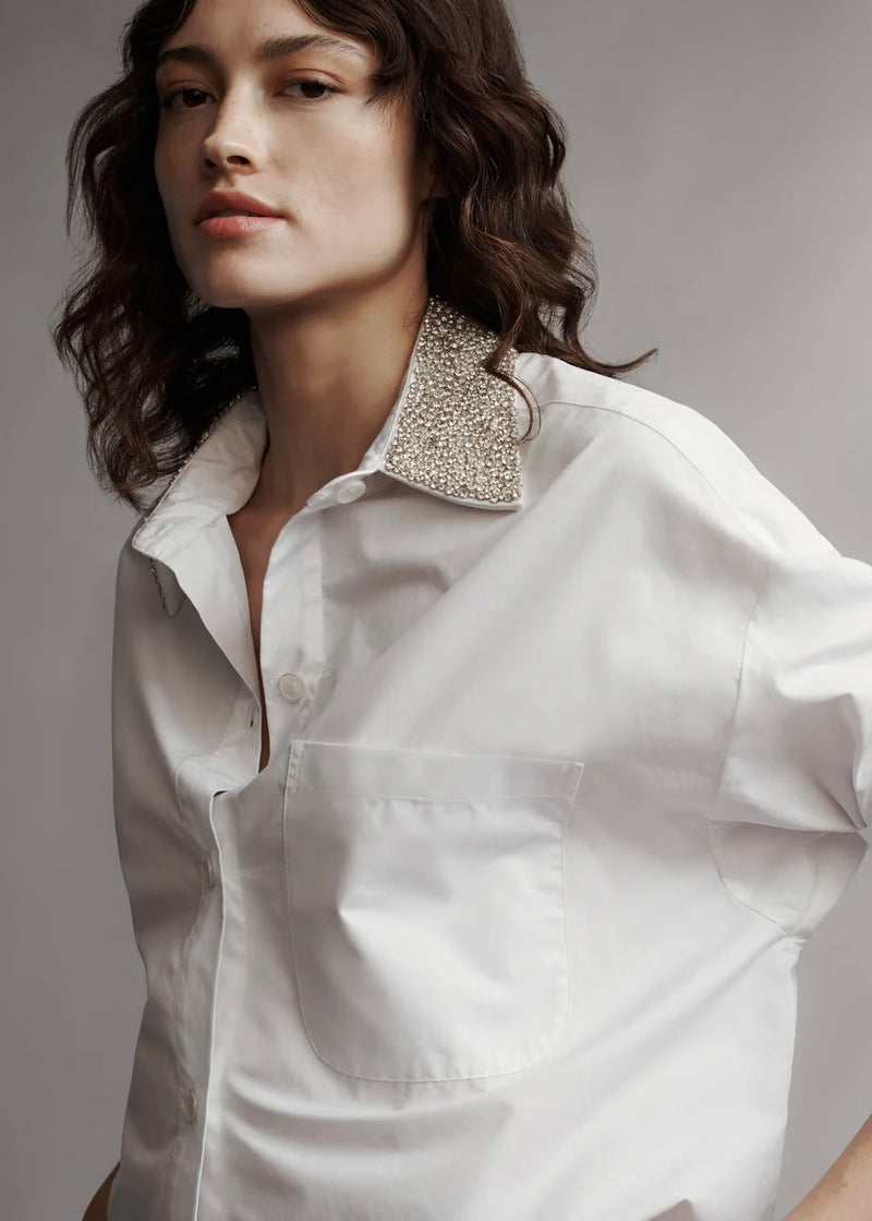 Next Ex With Crystal Collar in Cotton Shirting White