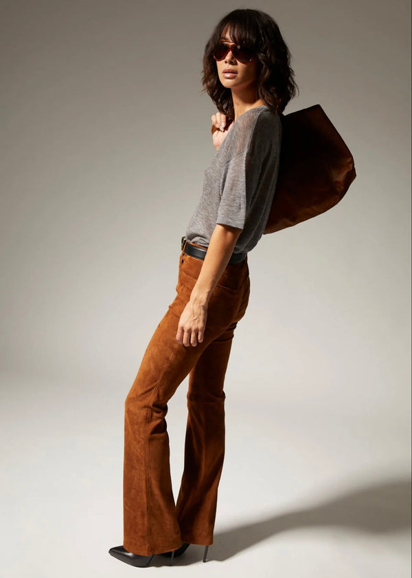 5 Pocket Micro Flare Dark Cognac Suede