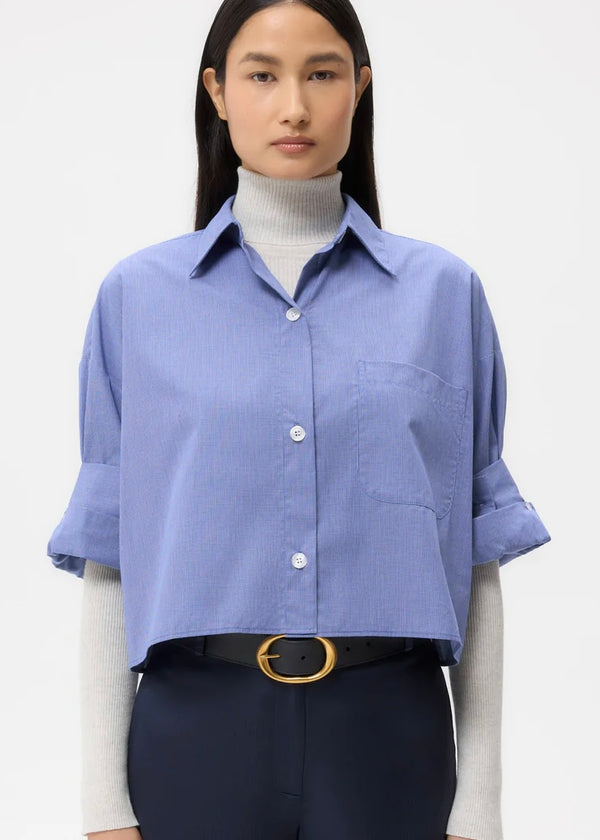 TWP Next Ex Shirt in Cotton Poplin White/Navy
