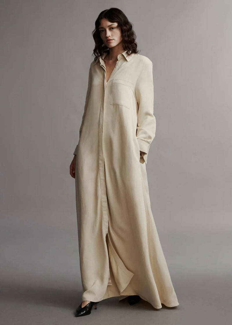 TWP Jenny’s Gown in Coated Viscose Linen French Butter