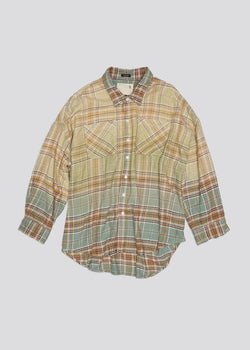 R13 Drop Neck Work Shirt Green Gradient Plaid