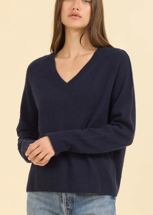 One Grey Day Sloane Cashmere V-Neck Navy