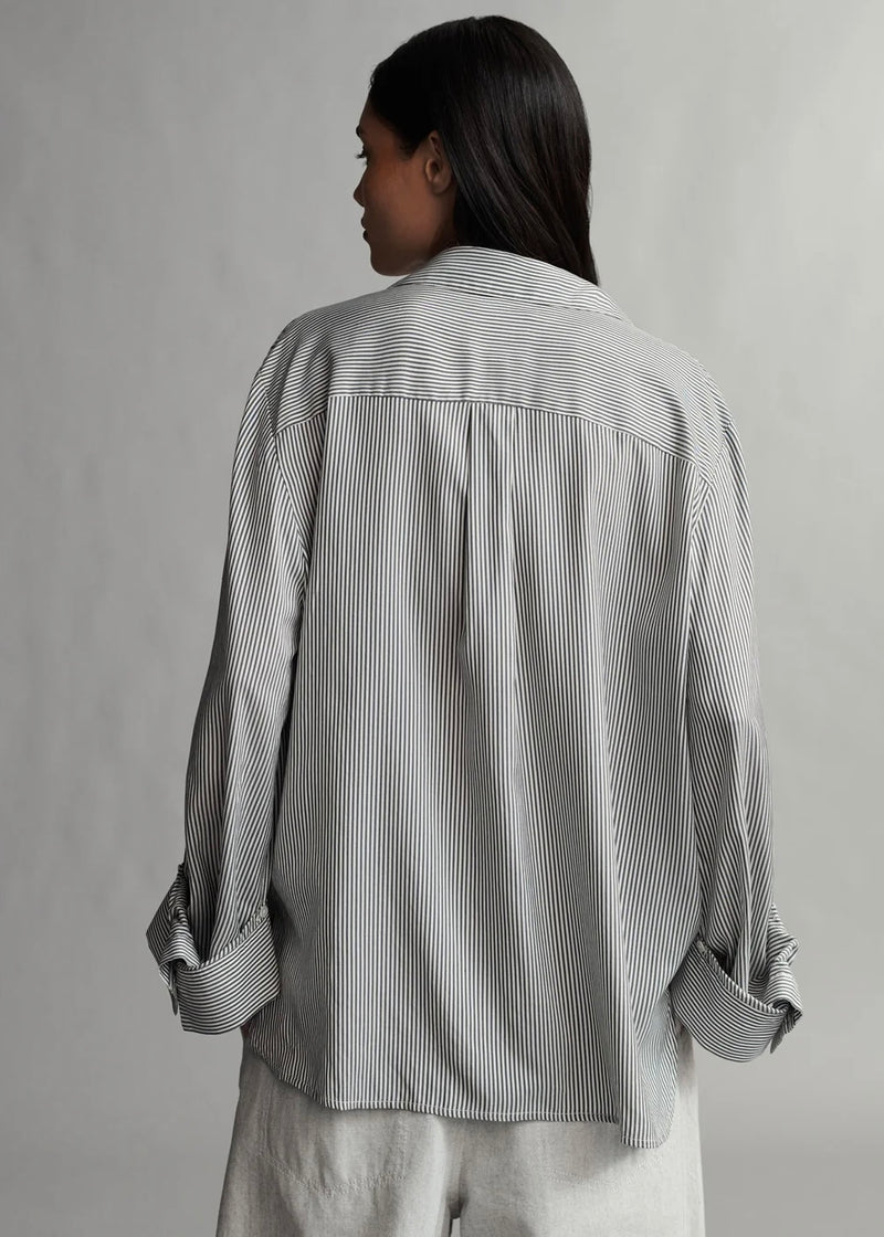 TWP Boyfriend Shirt in Silk Striped Voile White/Grey