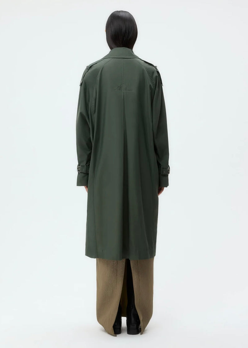 TWP Long Bogie Coat in Waterproof Canvas Beetle
