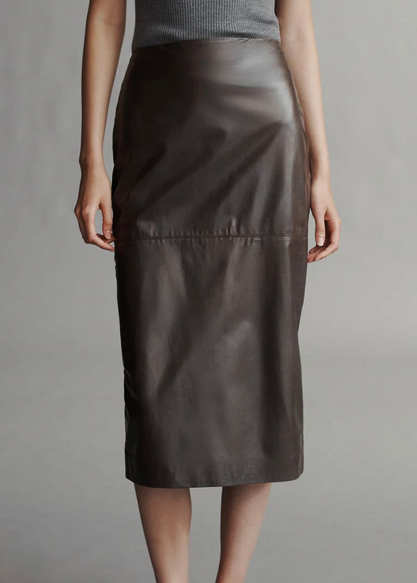 TWP Lola Skirt in Paper Leather Fudge