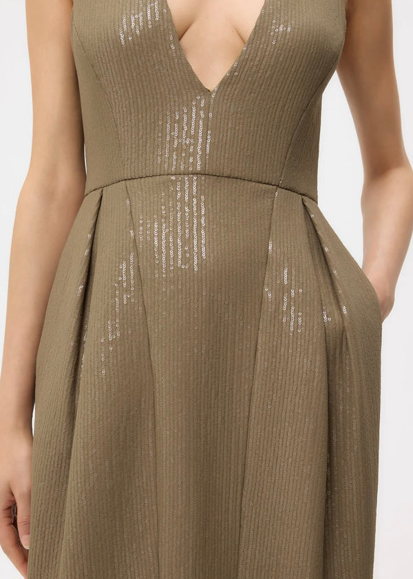 TWP Used To Love Me A Lot Dress in Chiffon Encased Paillettes Olive