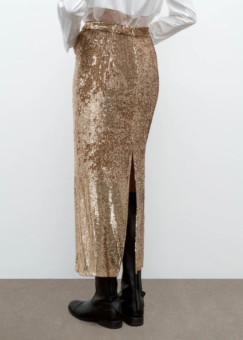 TWP Gwyneth Skirt in Stripe Sequin Mesh Honey