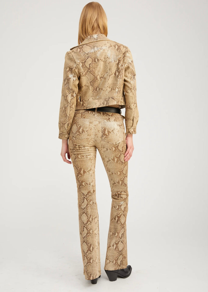 SPRWMN 5 Pocket Micro Flare Beige Glossy Python
