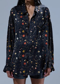 R13 Drop Neck Shirt Floral on Black