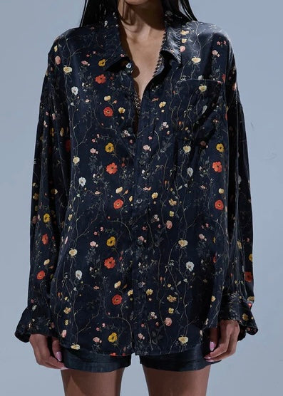 R13 Drop Neck Shirt Floral on Black