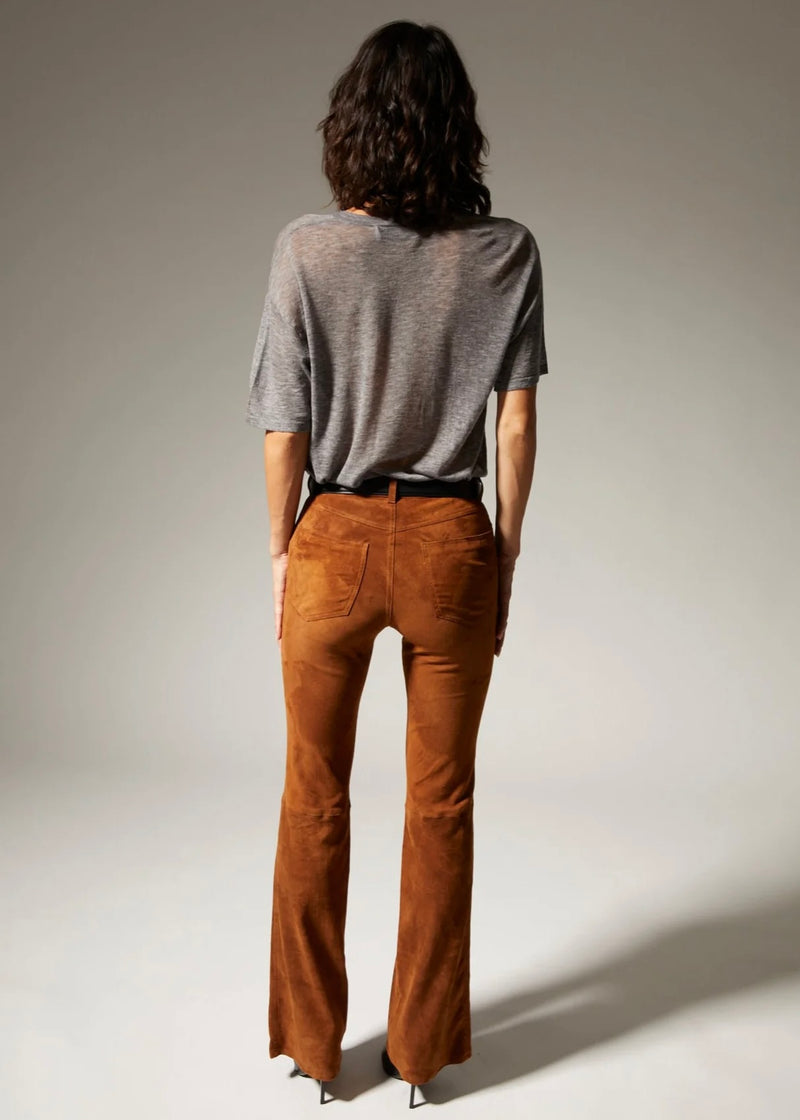 5 Pocket Micro Flare Dark Cognac Suede