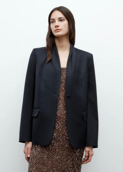 TWP New Dinner Jacket in Satin Wool Suiting Midnight