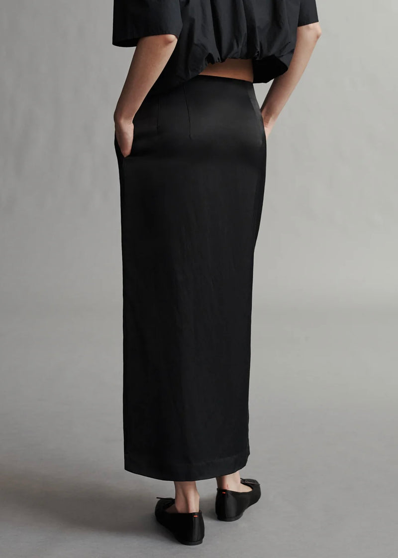 TWP Ladylike Skirt in Coated Viscose Linen Black