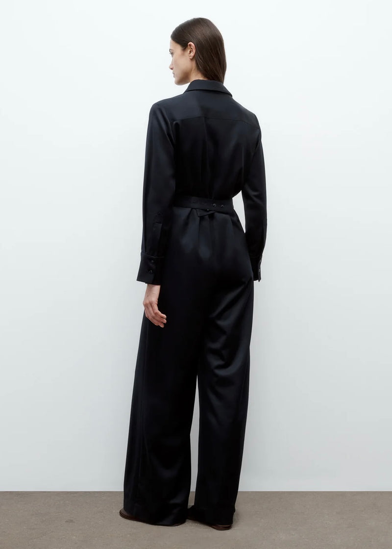 TWP All Night Long Jumpsuit in Satin Faced Wool Suiting Midnight