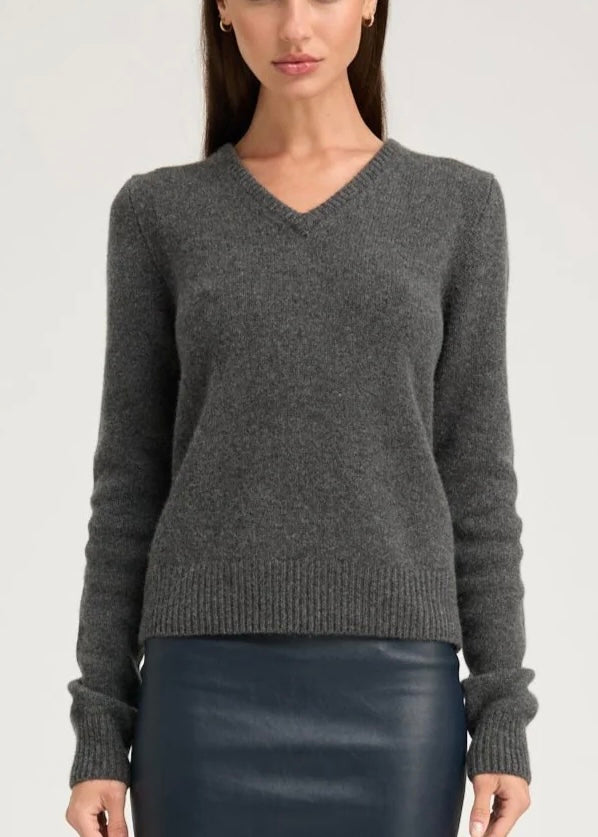 SPRWMN Cashmere Heavy Knit V-neck Sweater-Charcoal