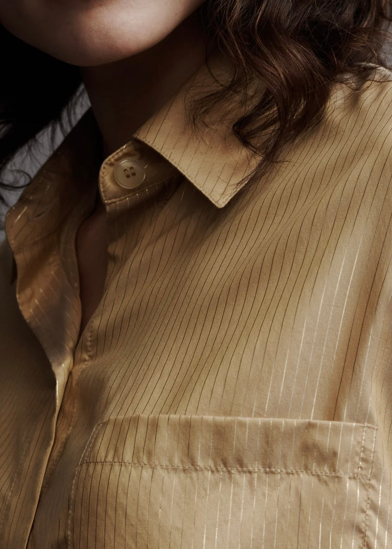 TWP Next Ex Shirt in Silk Metallic Stripe Goldenrod/Gold