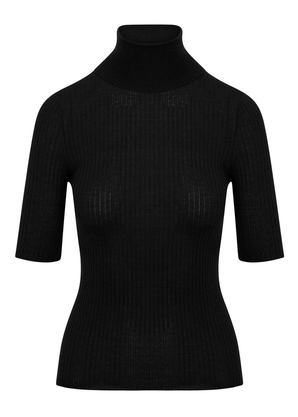 SPRWMN Short Sleeve Turtle Neck Top Black