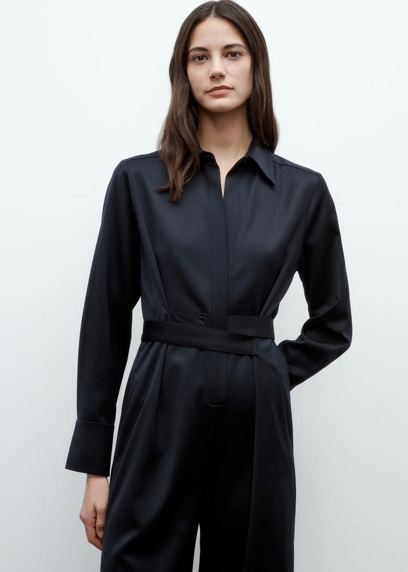 TWP All Night Long Jumpsuit in Satin Faced Wool Suiting Midnight