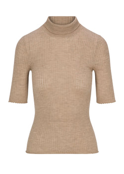 SPRWMN Short Sleeve Turtle Neck Top Camel