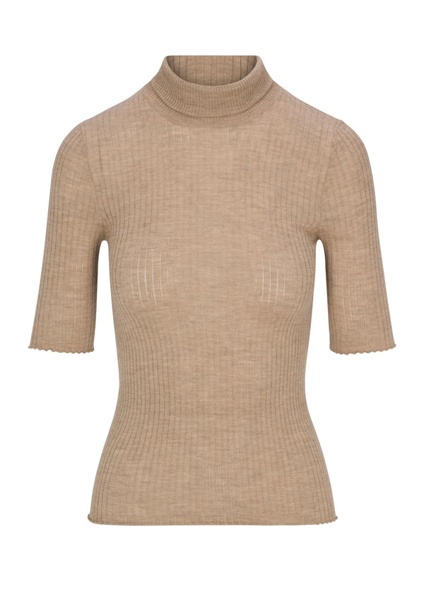 SPRWMN Short Sleeve Turtle Neck Top Camel