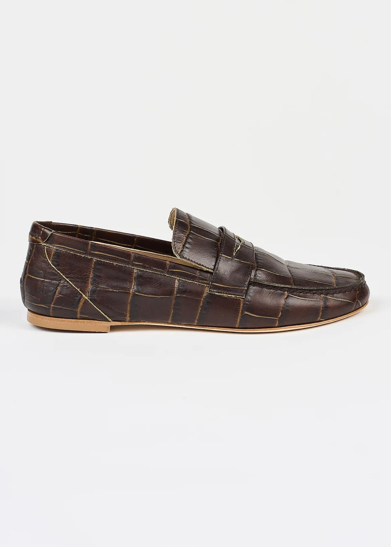 Jamie Haller Penny Loafer Deep Brown Croc