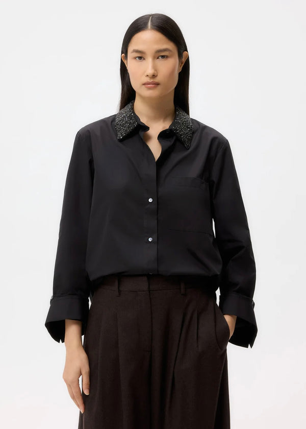 TWP Dude Shirt with Crystal Collar Black