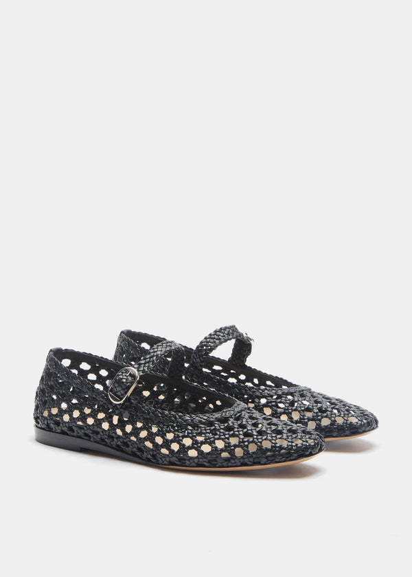 Le Monde Beryl Mary Jane Black Woven Leather