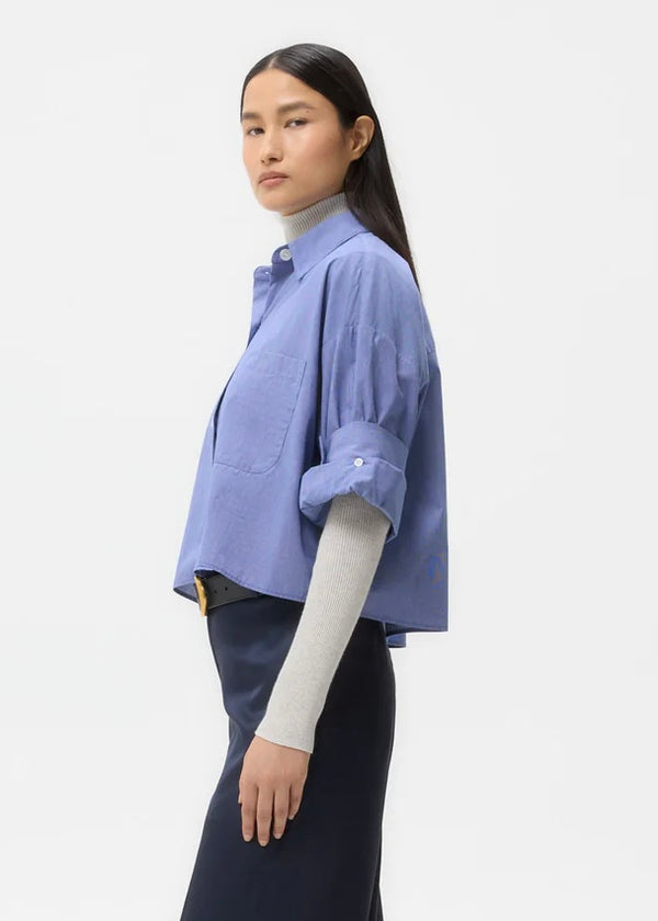TWP Next Ex Shirt in Cotton Poplin White/Navy