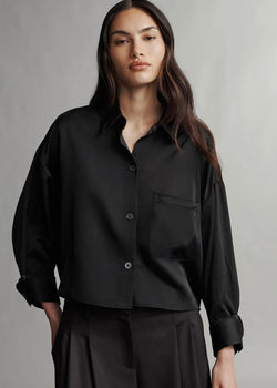 TWP Soon To Be Ex Shirt in Coated Viscose Linen Black