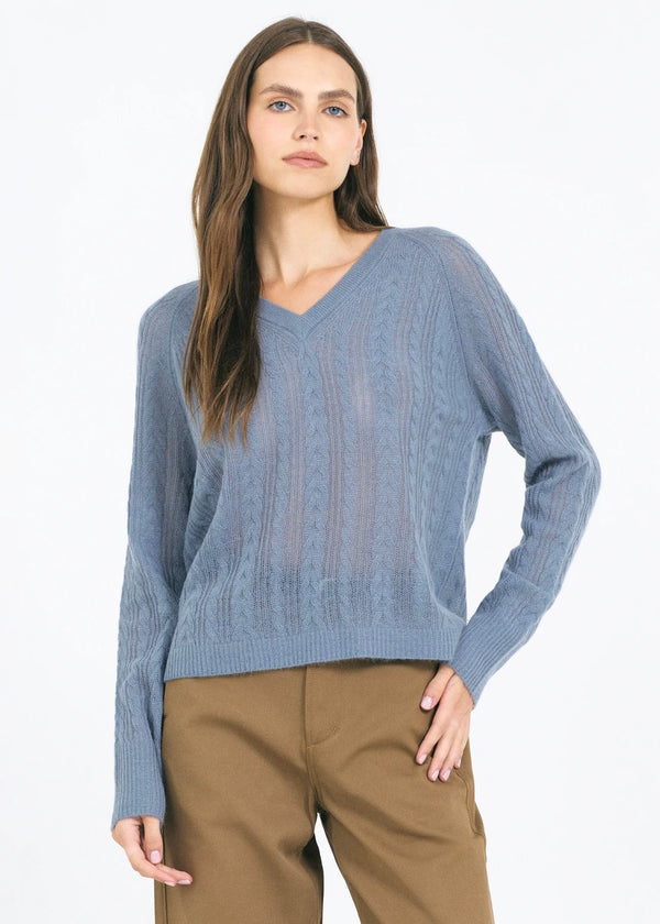 One Grey Day Tissue Cashmere V-Neck Cadet