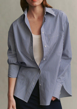 TWP Big Joe Shirt in Awning Lady Stripe White/Indigo