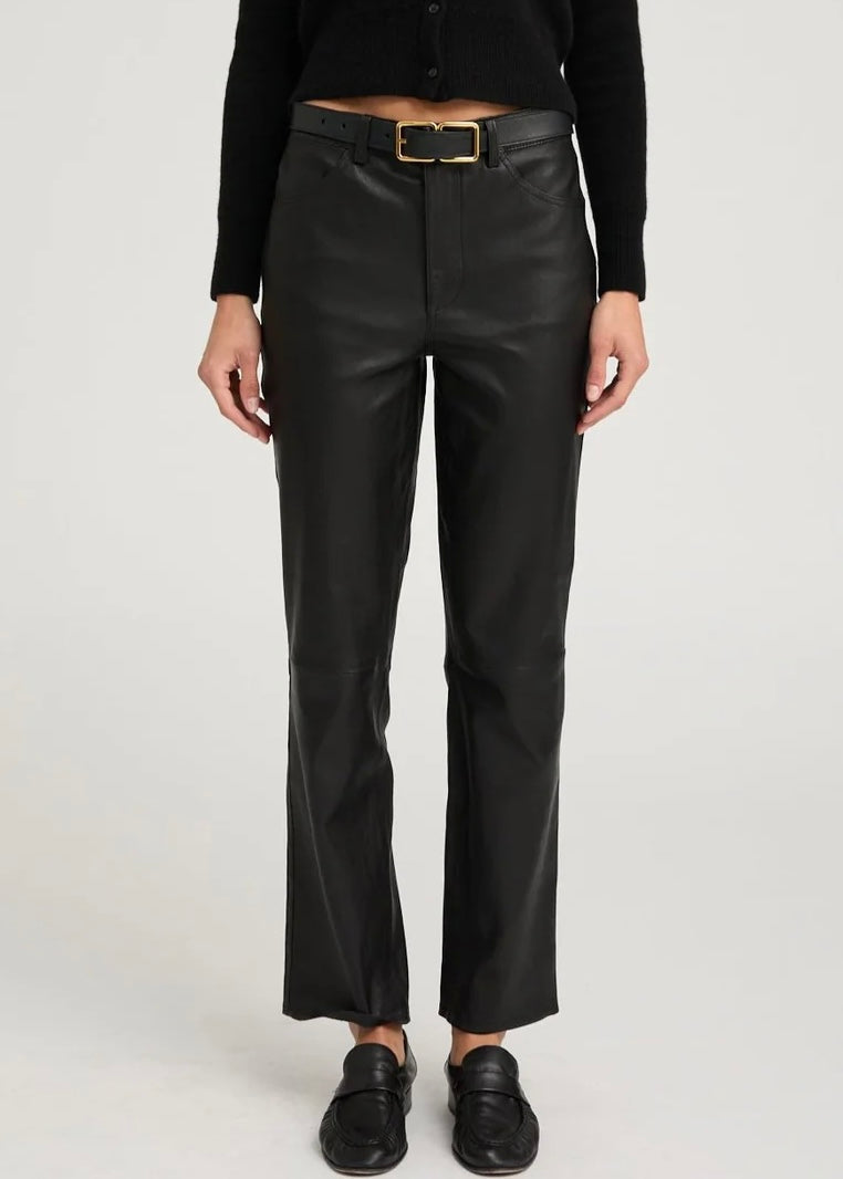 SPRWMN 5 Pocket Ankle Slim Straight Leather Pant