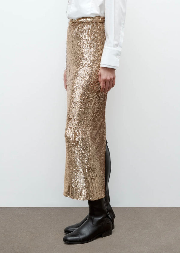 TWP Gwyneth Skirt in Stripe Sequin Mesh Honey