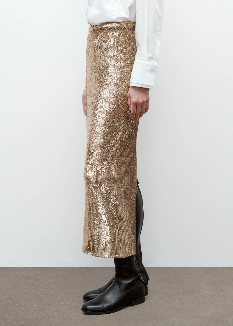 TWP Gwyneth Skirt in Stripe Sequin Mesh Honey
