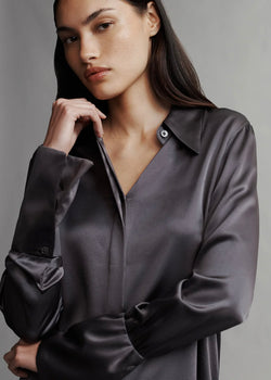 TWP Object of Affection Top with Sleeve Detail in Silk Charmeuse Plum