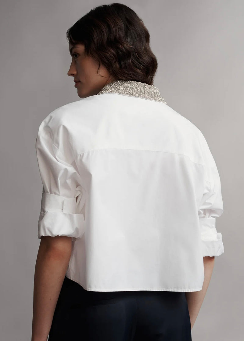 Next Ex With Crystal Collar in Cotton Shirting White