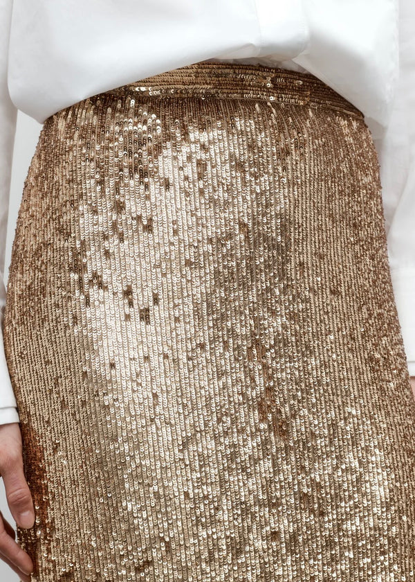 TWP Gwyneth Skirt in Stripe Sequin Mesh Honey