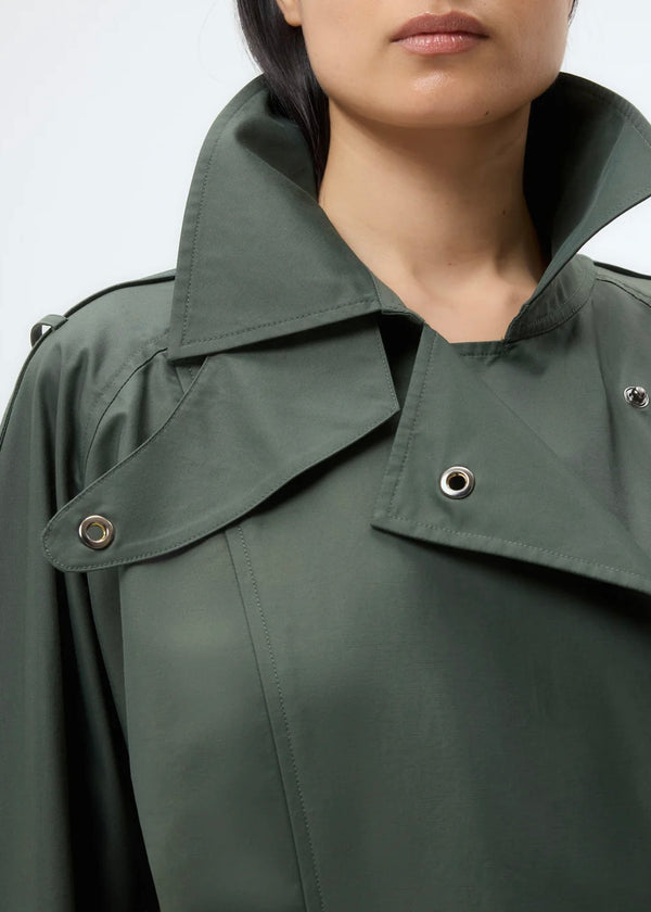 TWP Long Bogie Coat in Waterproof Canvas Beetle