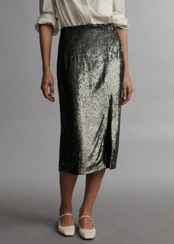 TWP Ladylike Skirt in Fishscales Sequins Deep Sage