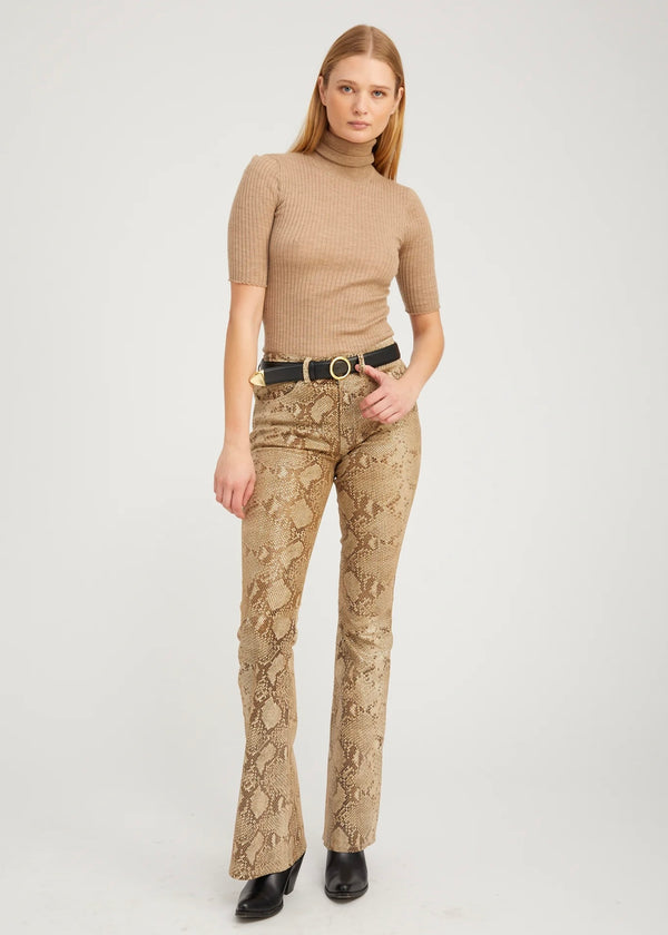 SPRWMN 5 Pocket Micro Flare Beige Glossy Python