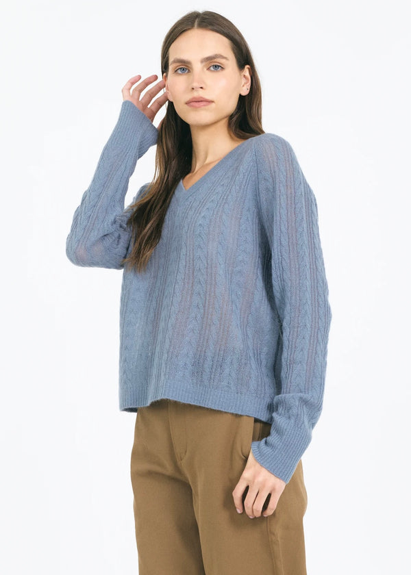 One Grey Day Tissue Cashmere V-Neck Cadet