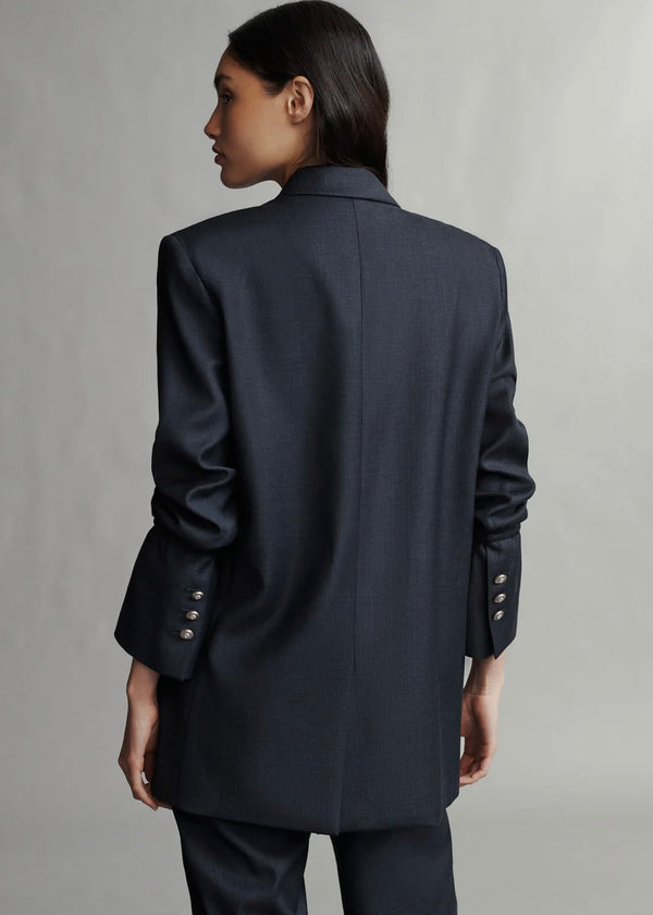 TWP Mo Blazer in Chintzed Pinstripe Navy/Charcoal