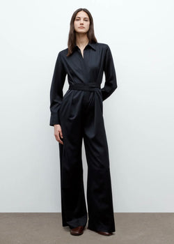 TWP All Night Long Jumpsuit in Satin Faced Wool Suiting Midnight