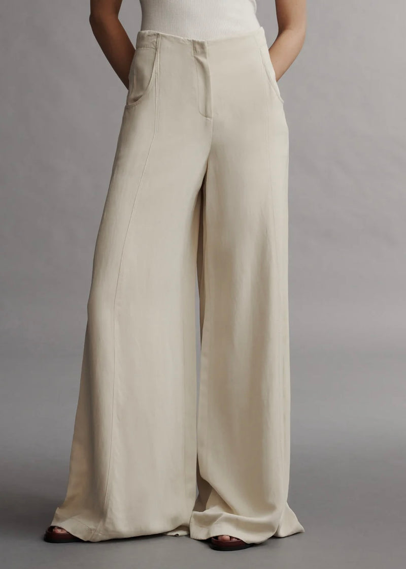 TWP Demie Pant in Coated Viscose Linen French Butter