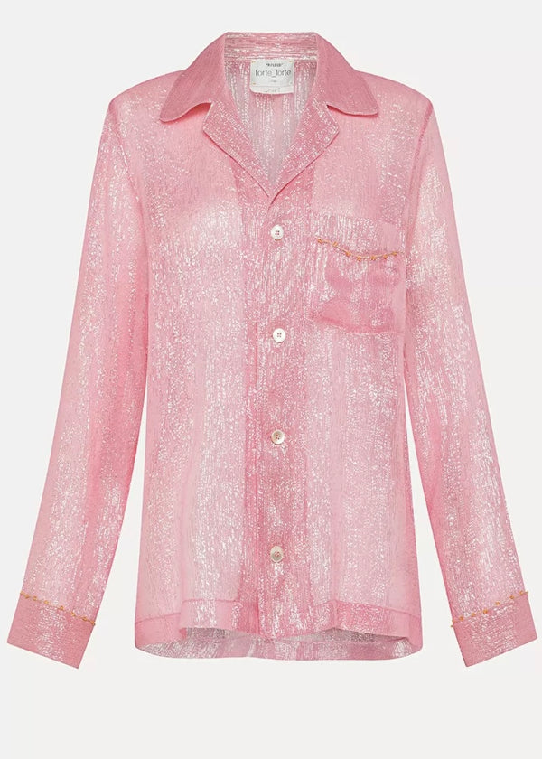 Forte Forte Pajama Shirt on Silk Chiffon and Lurex with Beadwork light rose