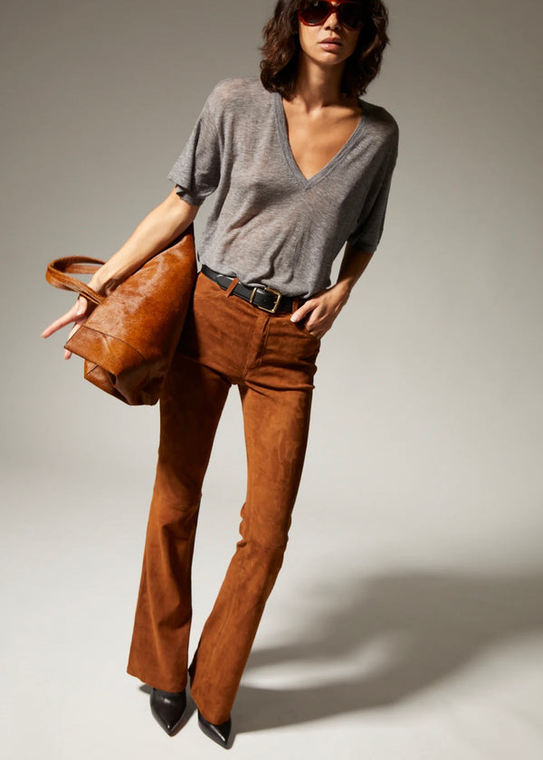 5 Pocket Micro Flare Dark Cognac Suede