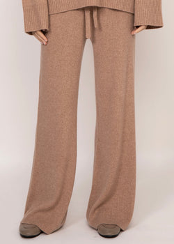 Kathryn McCarron Maya Ribbed Cashmere Wide Leg Pant Almond