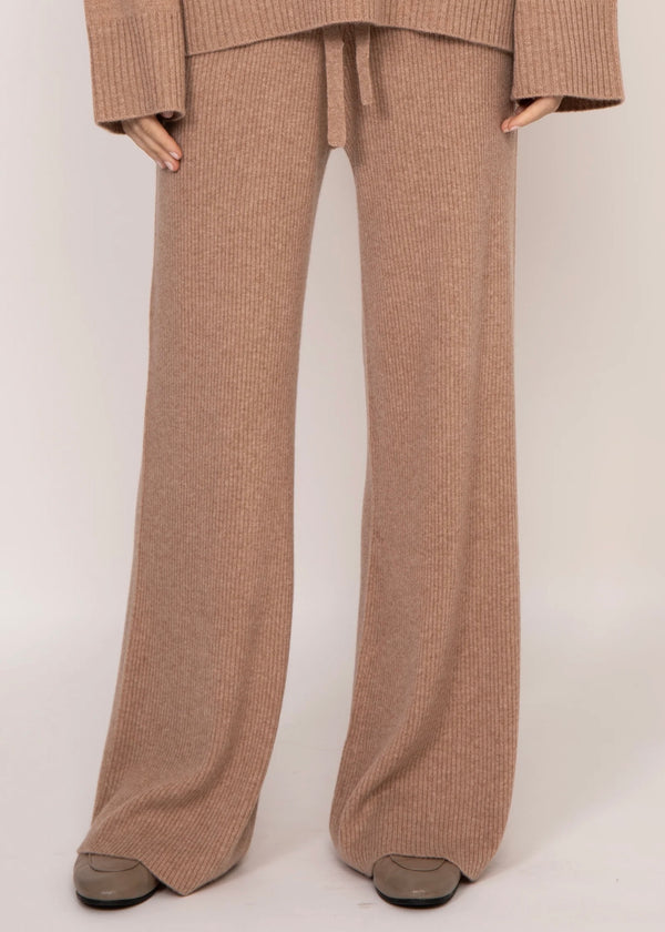 Kathryn McCarron Maya Ribbed Cashmere Wide Leg Pant Almond