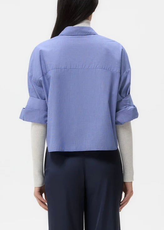 TWP Next Ex Shirt in Cotton Poplin White/Navy